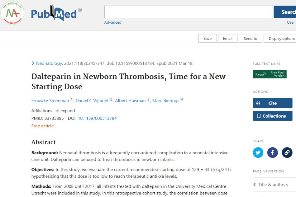 Dalteparin in neonatal thrombosis, time for a fresh start