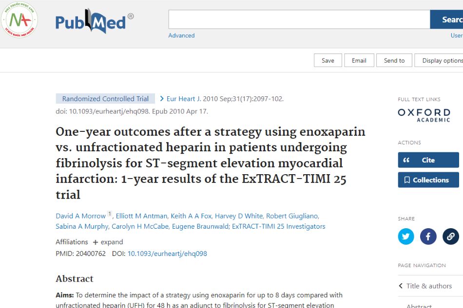 Results one year after the strategy of using enoxaparin versus unfractionated heparin in patients undergoing fibrinolysis for ST-segment elevation myocardial infarction