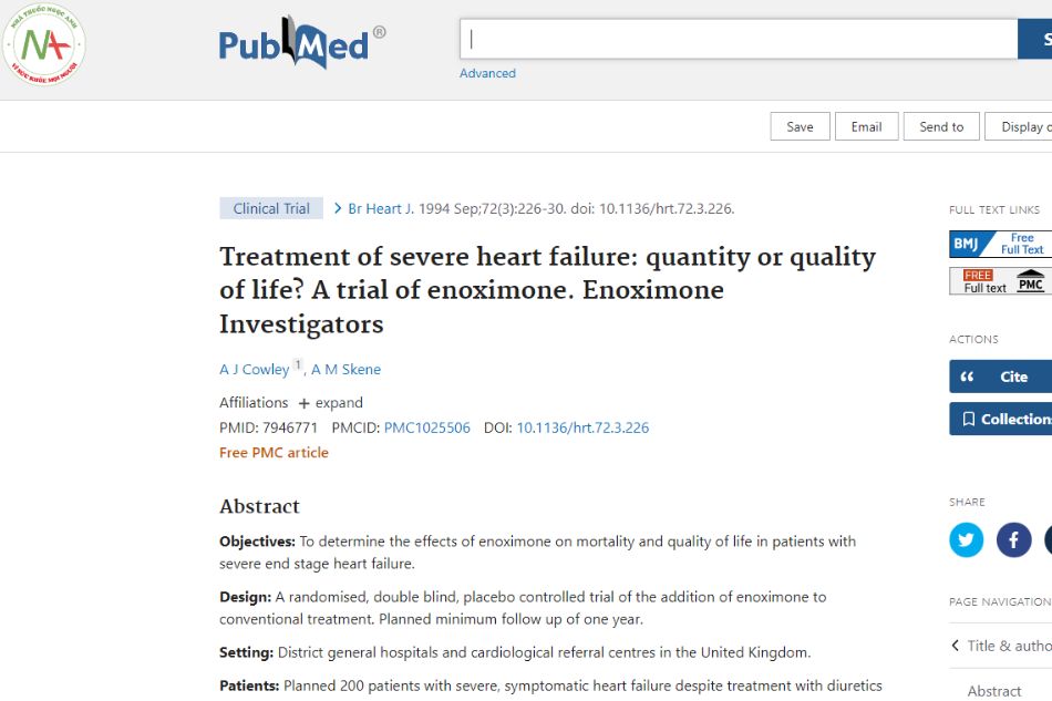 Treatment of severe heart failure: quantity or quality of life? A trial of enoximone. Enoximone Investigators
