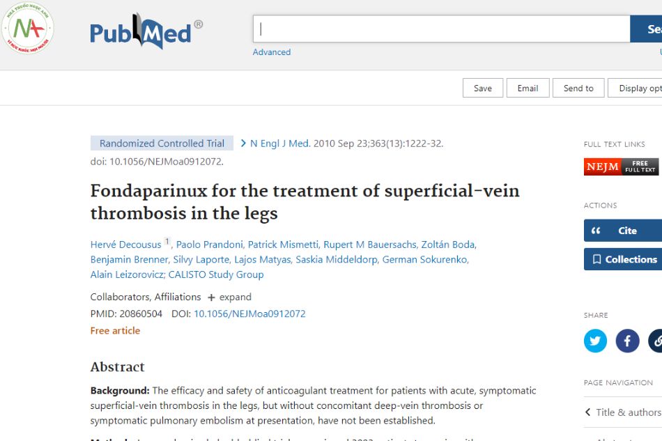 Fondaparinux for the treatment of superficial-vein thrombosis in the legs