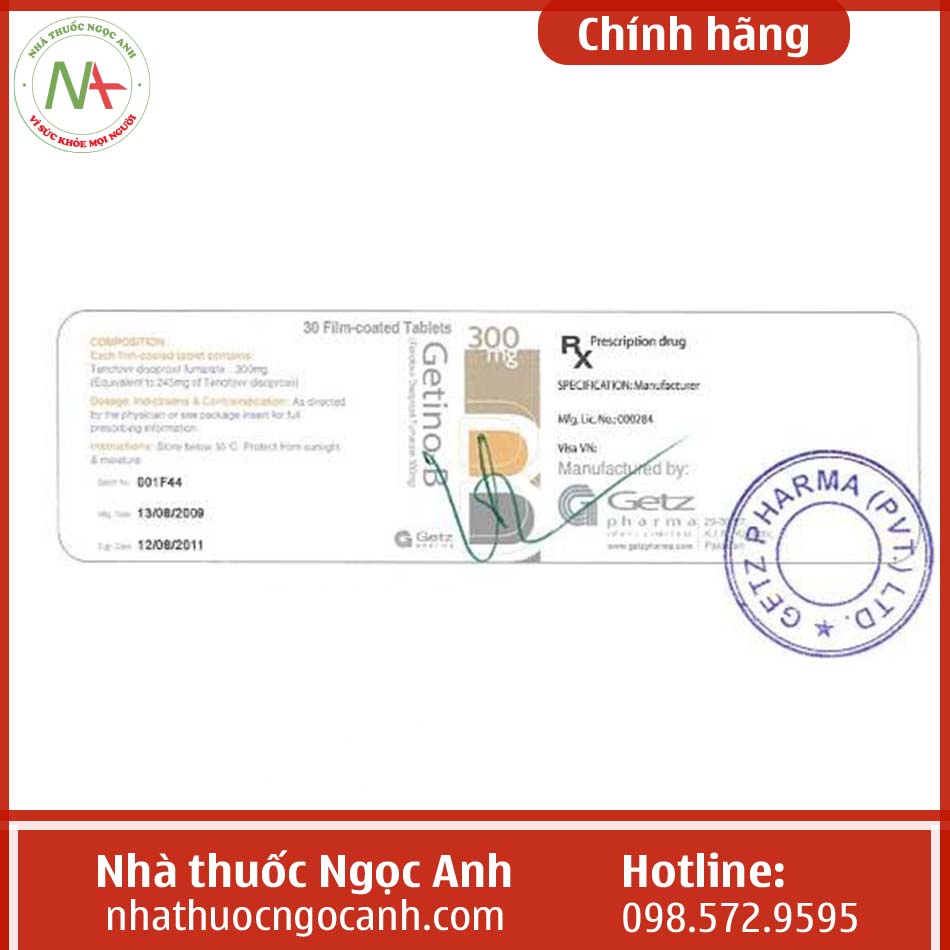 Nhãn thuốc Getino-B 300mg