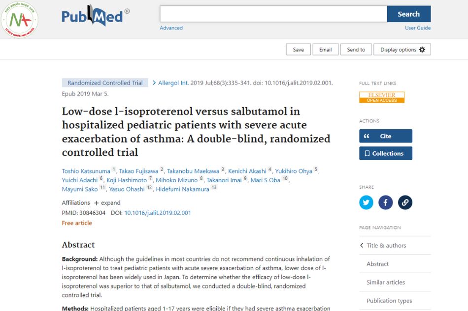 Low-dose l-isoproterenol versus salbutamol in hospitalized pediatric patients with severe acute exacerbation of asthma: A double-blind, randomized controlled trial