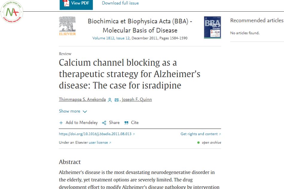 Calcium channel blocking as a therapeutic strategy for Alzheimer's disease: the case for Isradipin