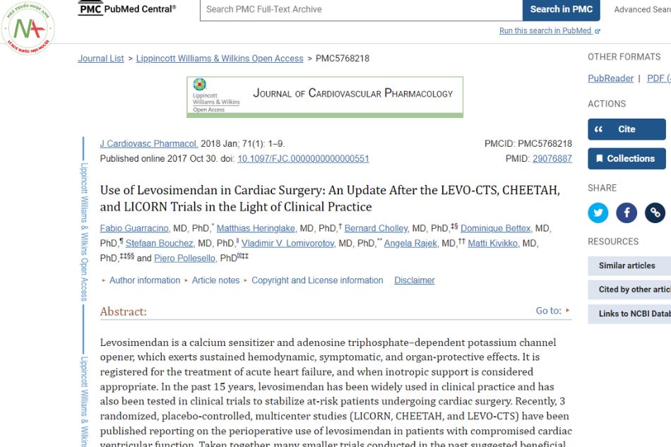 Levosimendan for perioperative cardiovascular protection: Is it realistic?