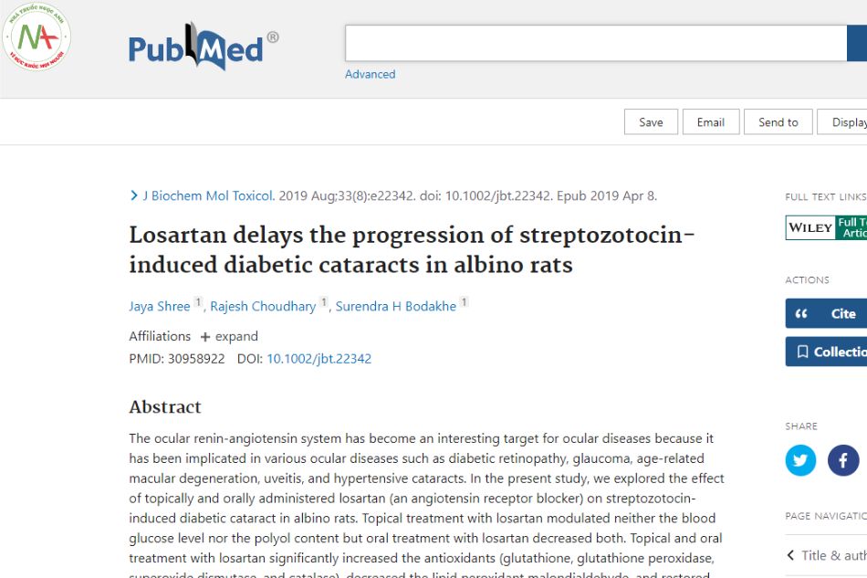 Losartan slows progression of streptozotocin-induced diabetic cataract in albino rats.