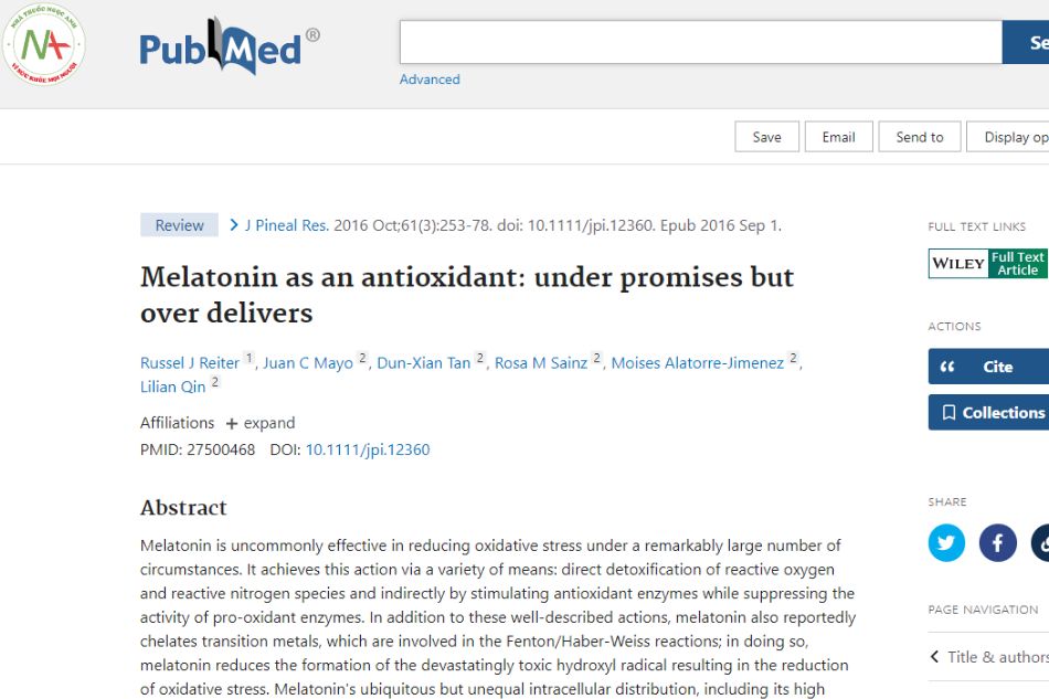 Research on Melatonin's role as an antioxidant