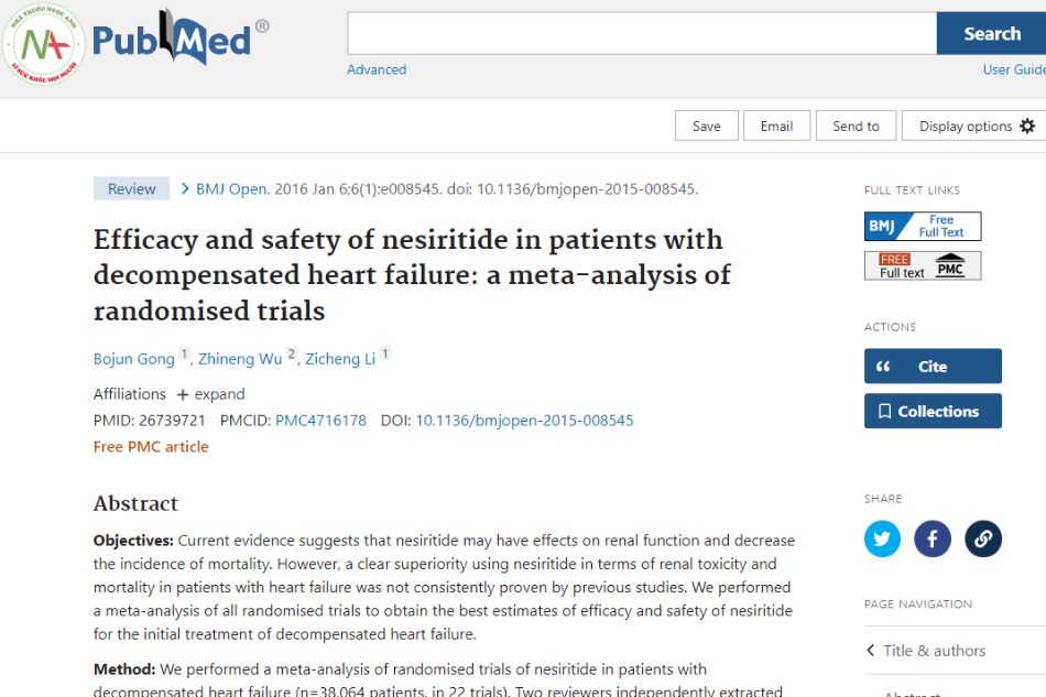 Efficacy and safety of nesiritid in patients with decompensated heart failure: a meta-analysis of randomised trials