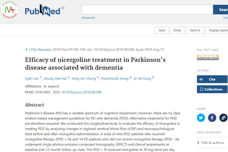 Efficacy of Nicergolin treatment in dementia-associated Parkinson's disease