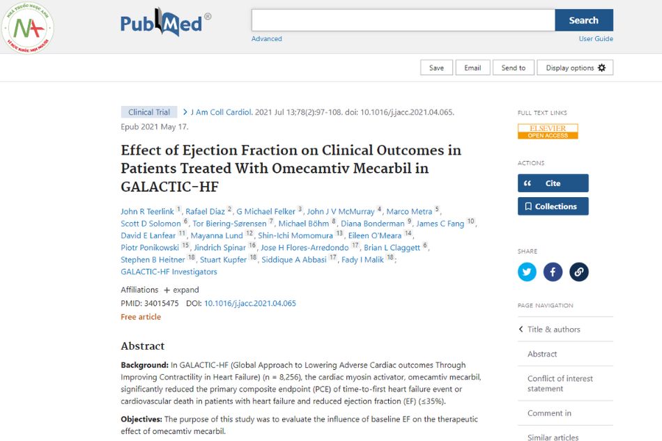Effect of ejection fraction on clinical outcomes in patients treated with omecamtiv mecarbil in GALACTIC-HF