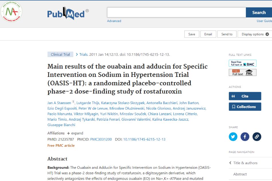 Main results of the ouabain and adducin for Specific Intervention on Sodium in Hypertension Trial (OASIS-HT): a randomized placebo-controlled phase-2 dose-finding study of rostafuroxin