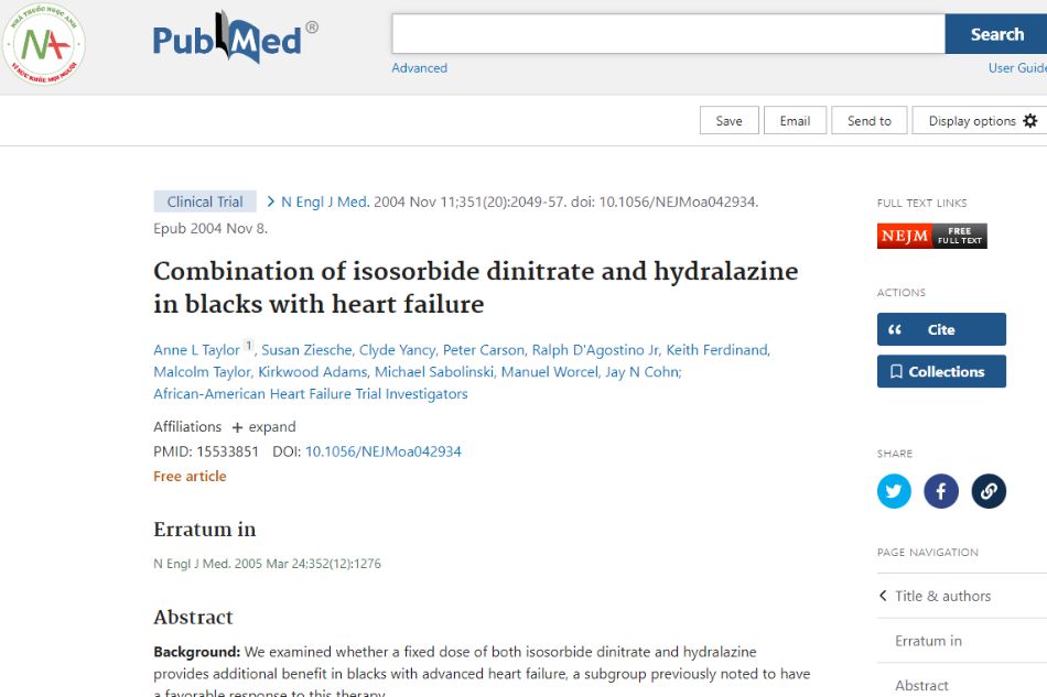 Combination of isosorbide dinitrate and hydralazine in blacks with heart failure