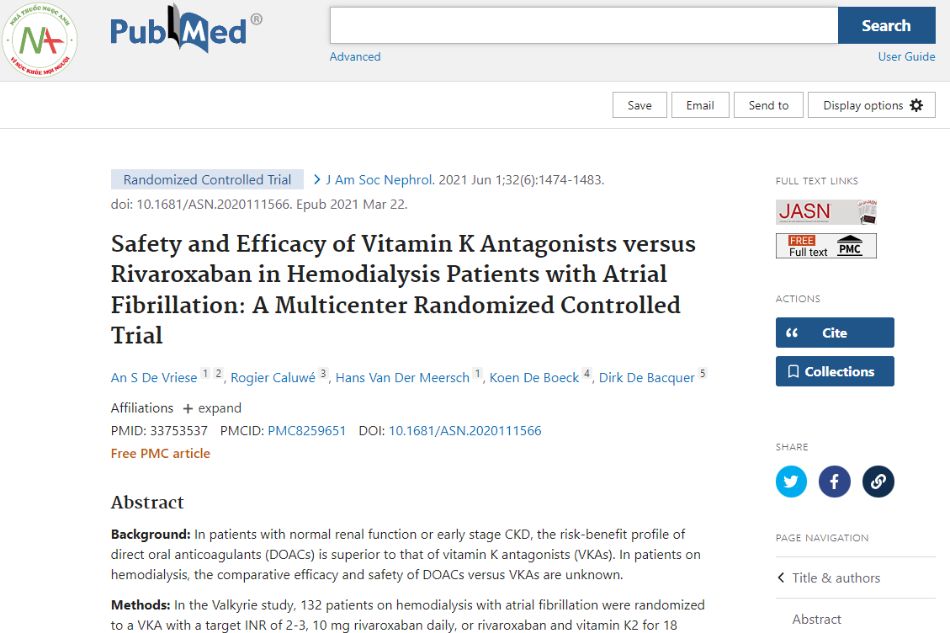 Safety and efficacy of vitamin K antagonists versus rivaroxaban in hemodialysis patients with atrial fibrillation: a multicenter randomized controlled trial