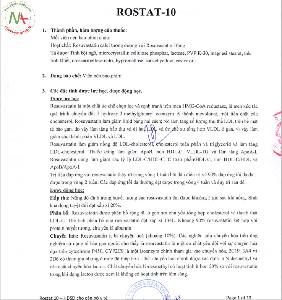 Tờ hướng dẫn sử dụng Rostat-10 Global Pharma