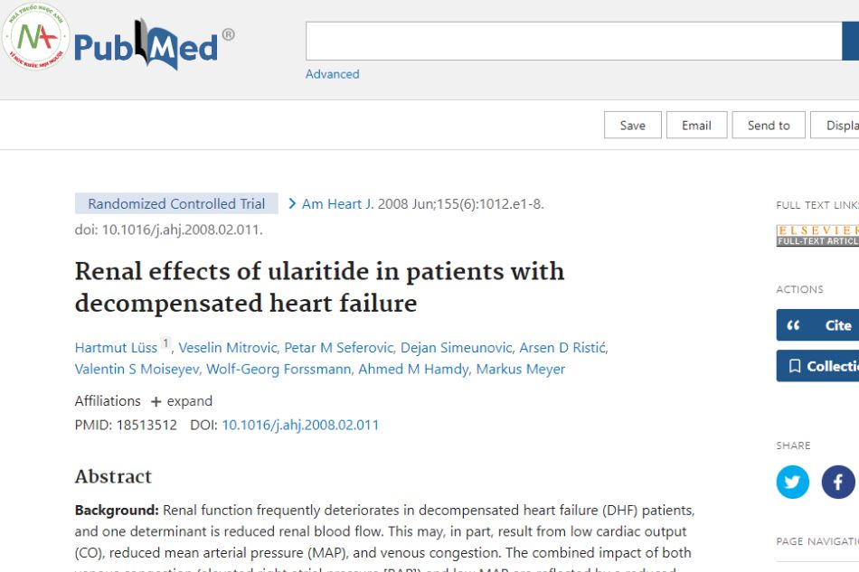 Renal effects of ularitide in patients with decompensated heart failure