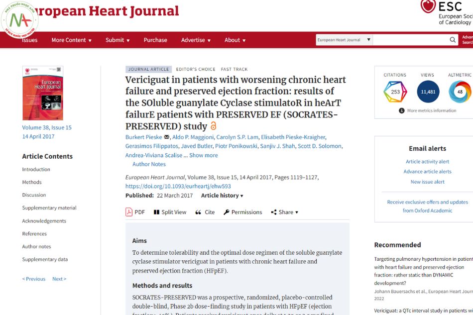 Vericiguat in patients with worsening chronic heart failure and preserved ejection fraction: results of the SOluble guanylate Cyclase stimulatoR in heArT failurE patientS with PRESERVED EF (SOCRATES-PRESERVED) study 