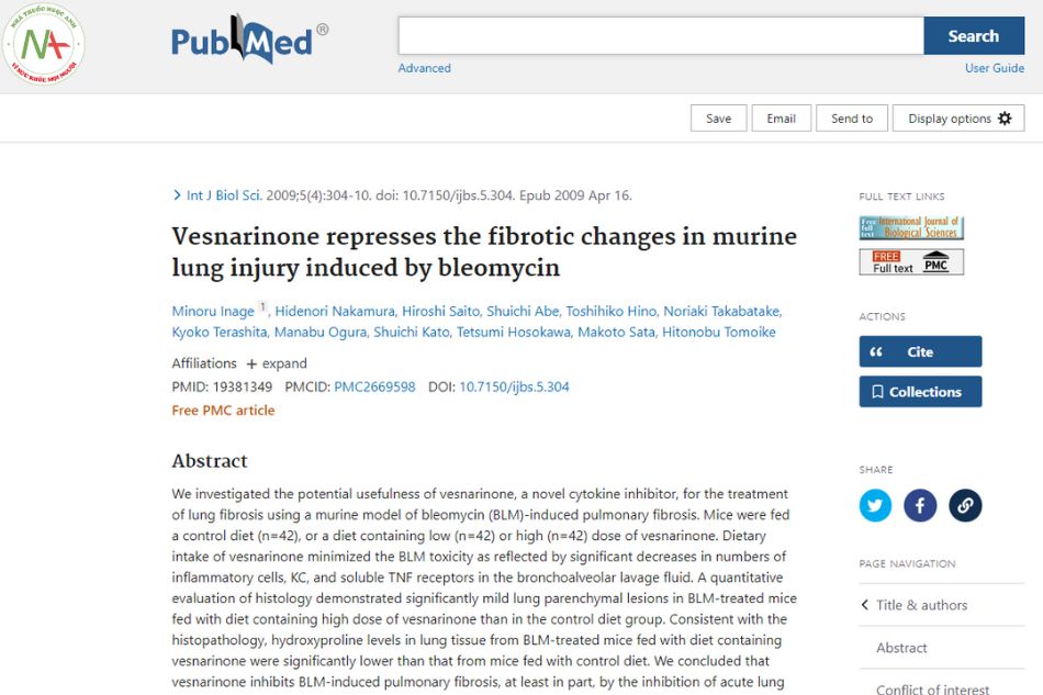 Vesnarinone represses the fibrotic changes in murine lung injury induced by bleomycin