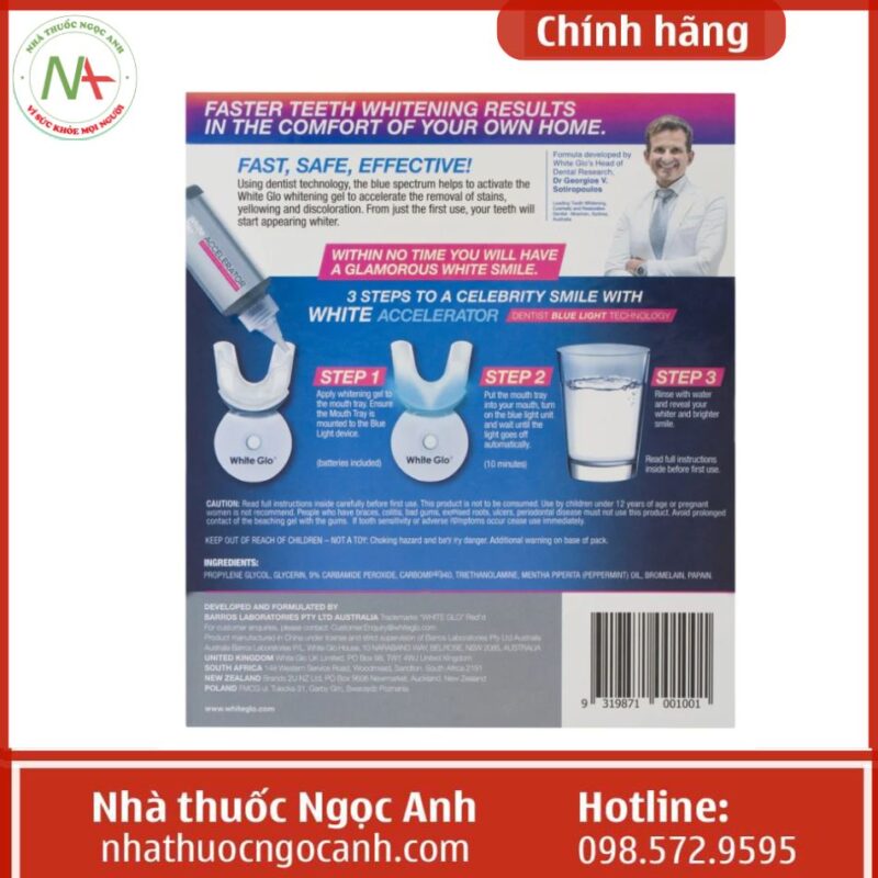 Máy làm trắng răng White Glo Accelerator review, giá bao nhiêu, mua ở đâu