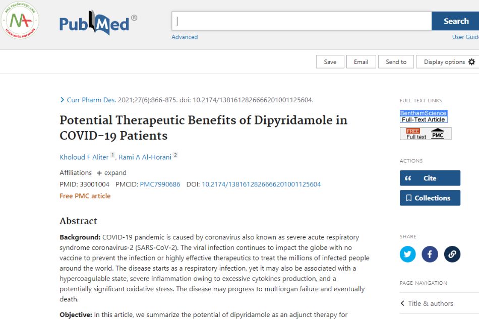 Potential therapeutic benefits of Dipyridamole in COVID-19 patients