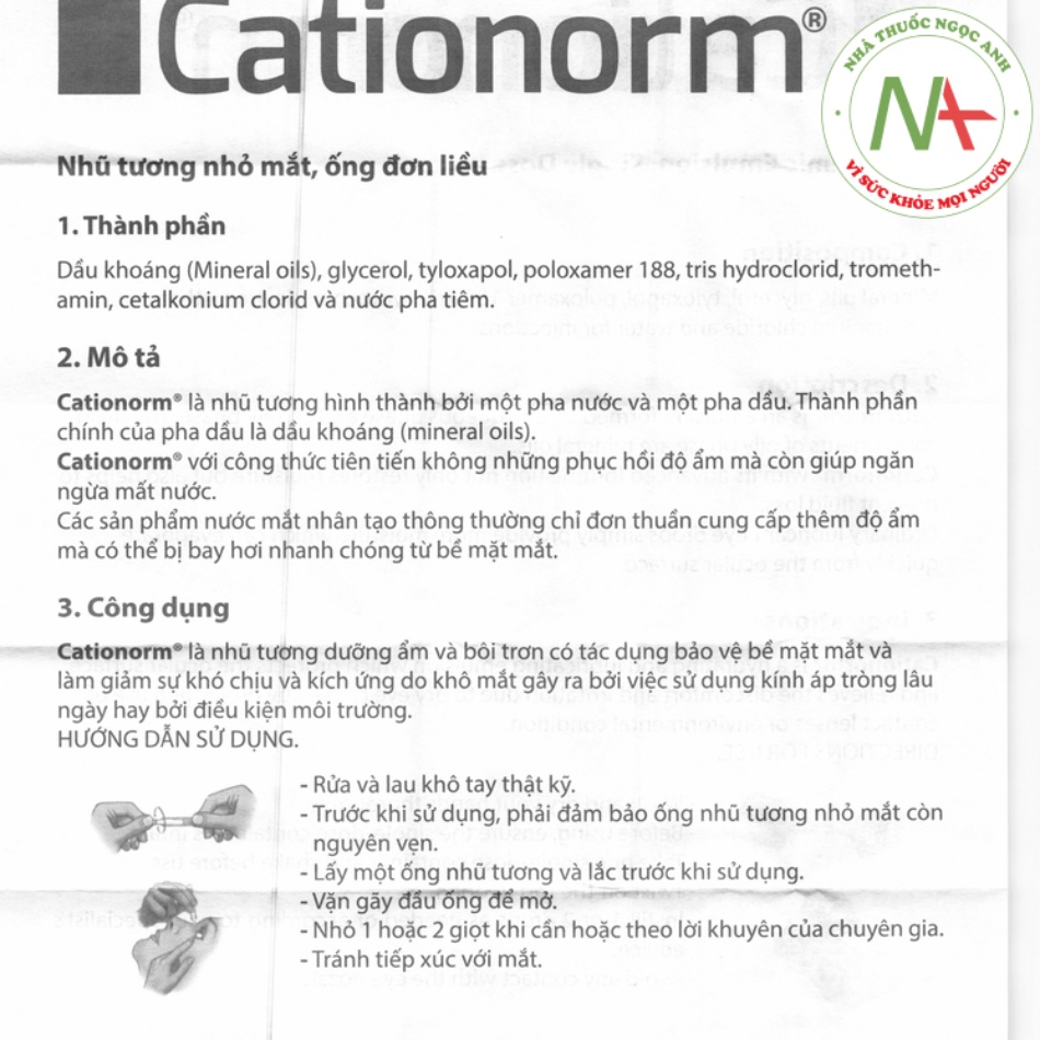 Hướng dẫn sử dụng Cationorm