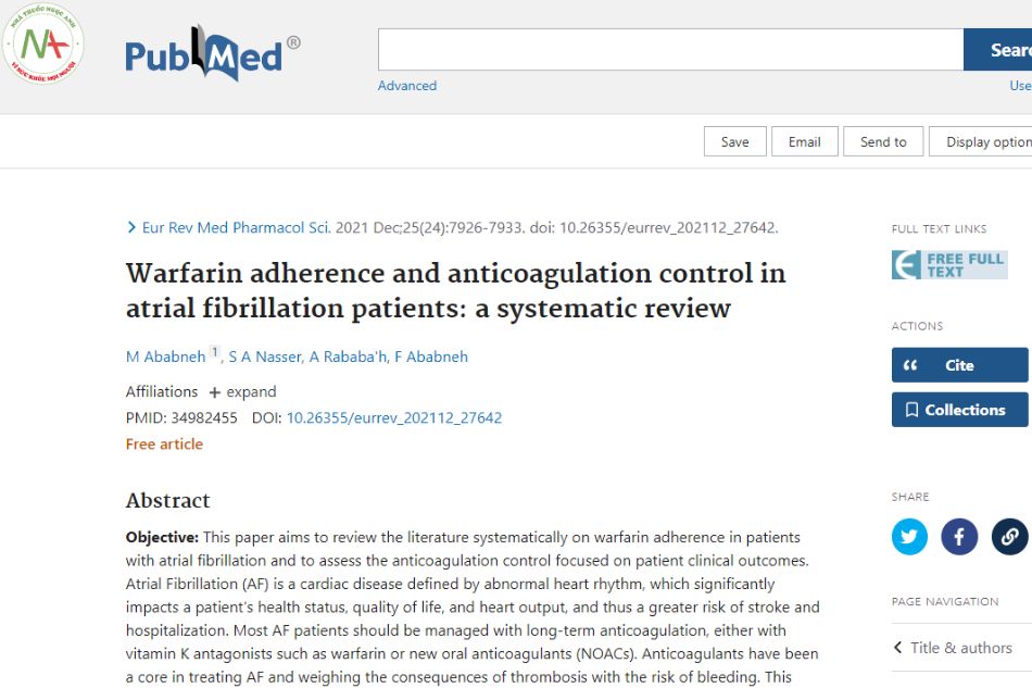 A systematic review: Warfarin compliance and anticoagulation control in patients with atrial fibrillation.