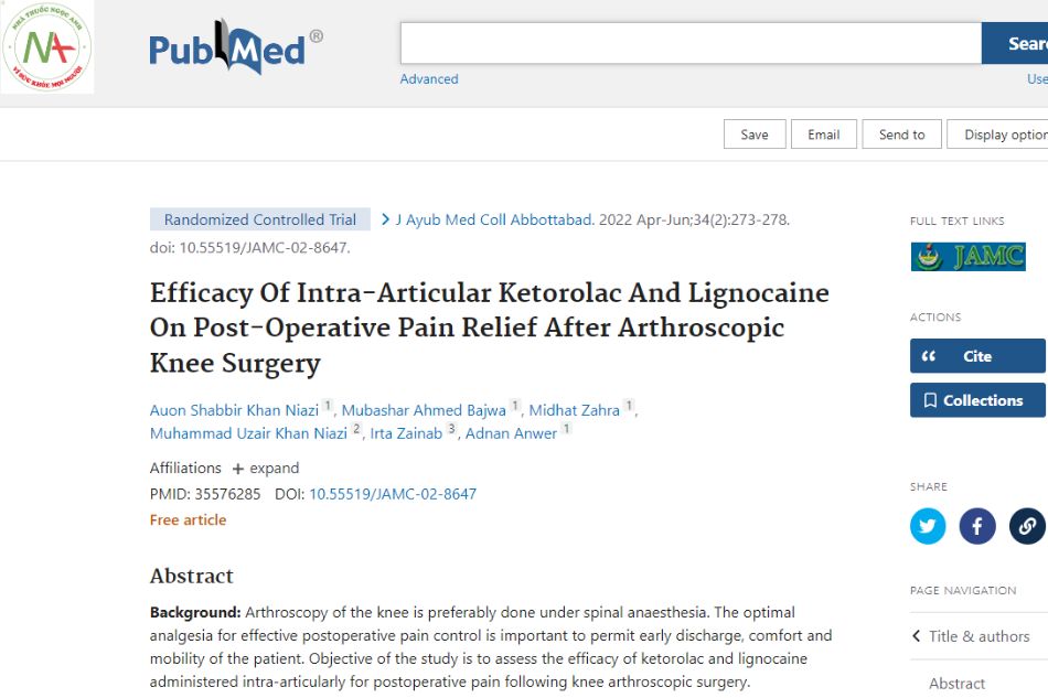 Efficacy of intra-articular ketorolac for pain management in arthroscopic surgery