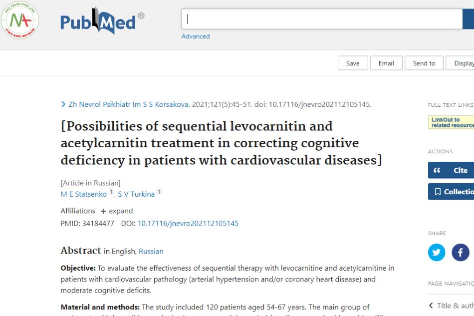 Possibility of sequential levocarnitin and acetylcarnitin treatment in correcting cognitive deficits in patients with cardiovascular disease]
