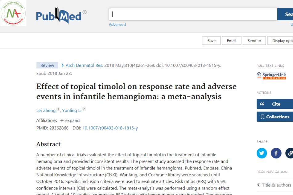Effects of topical timolol on response rates and adverse events in neonatal hemangiomas