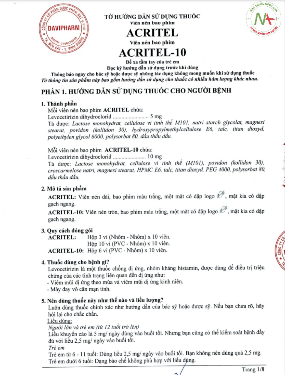 Tờ hướng dẫn sử dụng Acritel-10