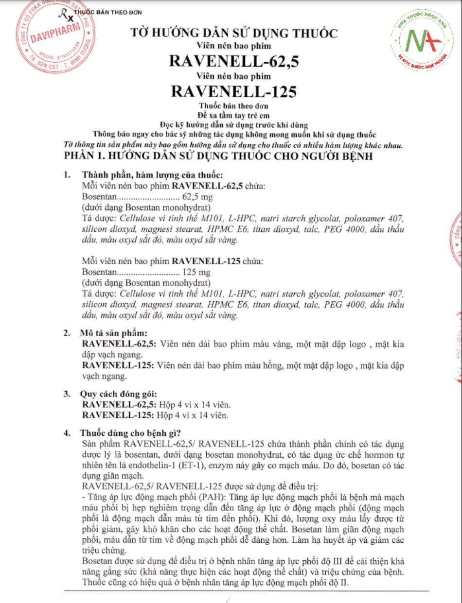 Tờ hướng dẫn sử dụng Ravenell-62,5