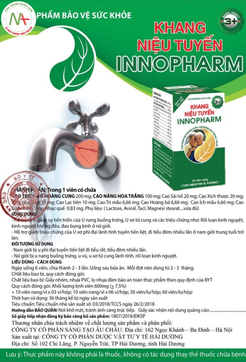 Tờ hướng dẫn sử dụng sản phẩm Khang niệu tuyến Innopharm