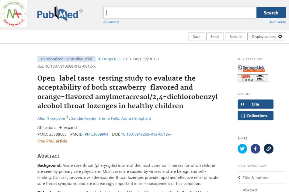Open-label flavor test study to evaluate the acceptability of both amylmetacresol/2,4-dichlorobenzyl alcohol lozenges with strawberry and orange flavors in healthy children