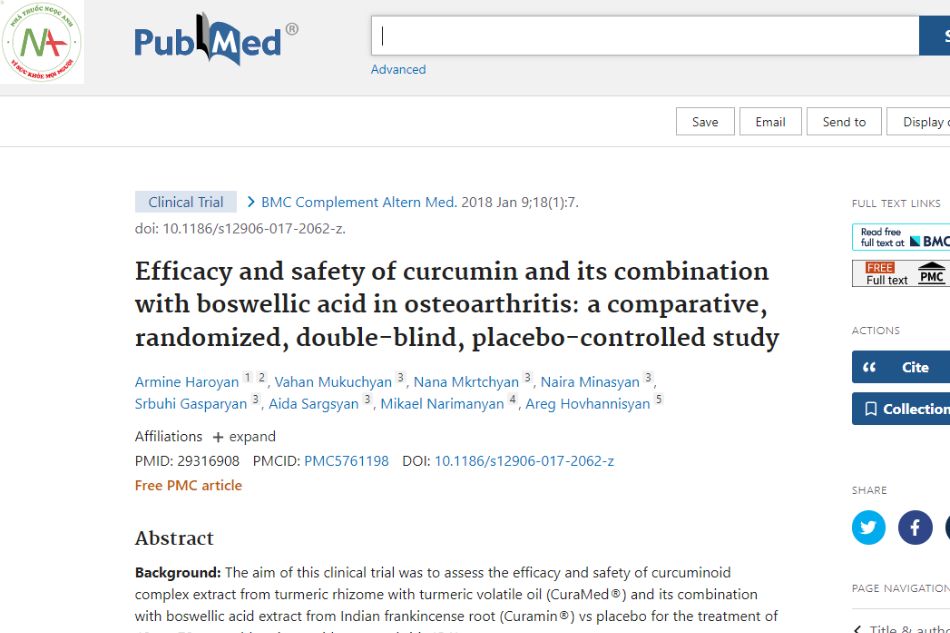 Efficacy and safety of curcumin and its combination with boswellic acid in osteoarthritis: a comparative, randomized, double-blind, placebo-controlled study