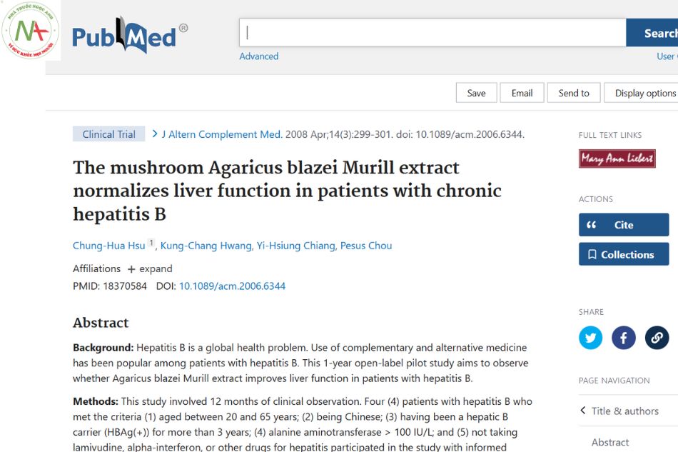 The mushroom Agaricus blazei Murill extract normalizes liver function in patients with chronic hepatitis B