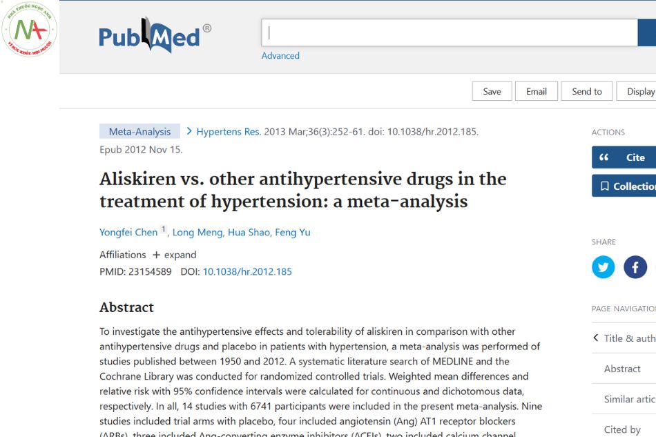 Aliskiren vs. other antihypertensive drugs in the treatment of hypertension: a meta-analysis