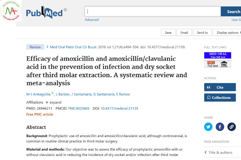 Efficacy of amoxicillin and amoxicillin/clavulanic acid in the prevention of infection and dry socket after third molar extraction. A systematic review and meta-analysis