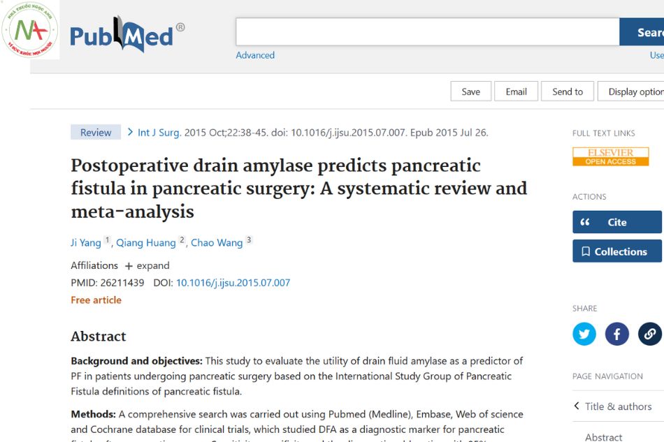 Postoperative drain amylase predicts pancreatic fistula in pancreatic surgery: A systematic review and meta-analysis