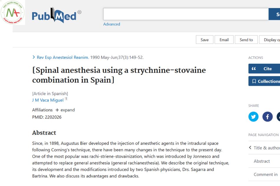 La raqui-estrieno-estovainización en España [Spinal anesthesia using a strychnine-stovaine combination in Spain]