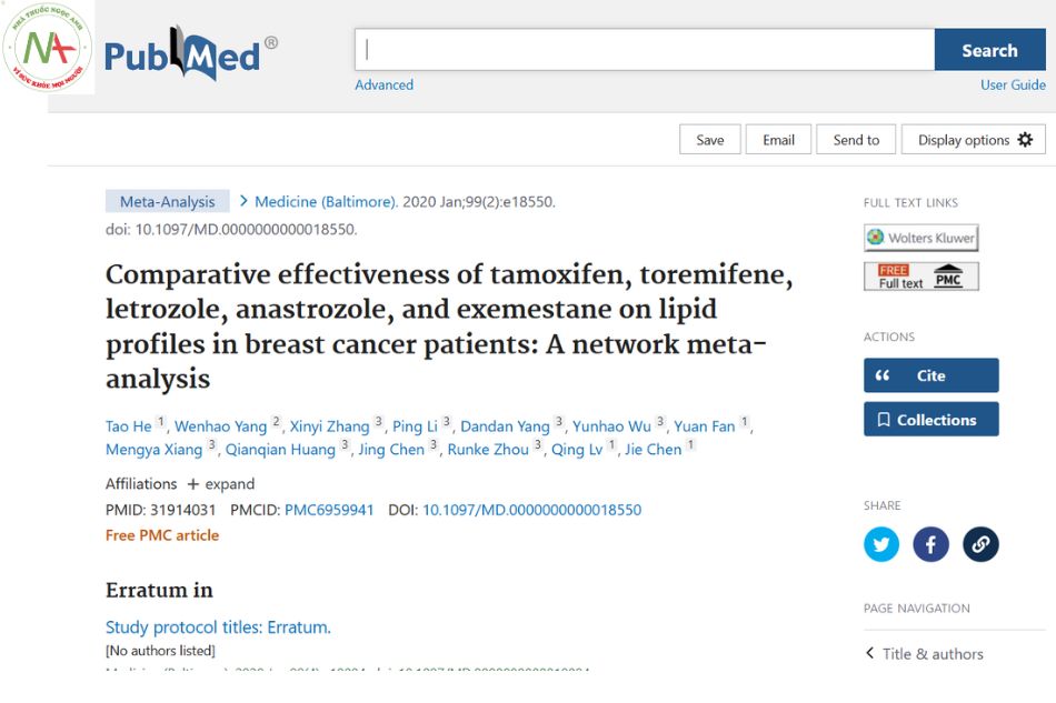 Comparative effectiveness of tamoxifen, toremifene, letrozole, anastrozole, and exemestane on lipid profiles in breast cancer patients: A network meta-analysis