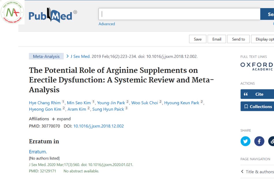 The Potential Role of Arginine Supplements on Erectile Dysfunction: A Systemic Review and Meta-Analysis