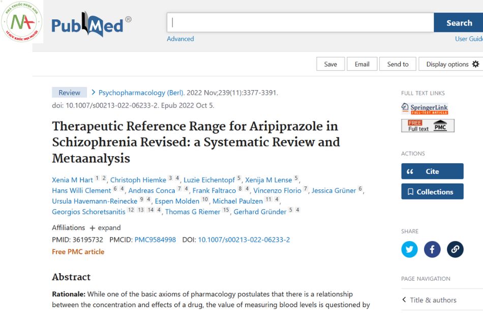 Therapeutic Reference Range for Aripiprazole in Schizophrenia Revised: a Systematic Review and Metaanalysis