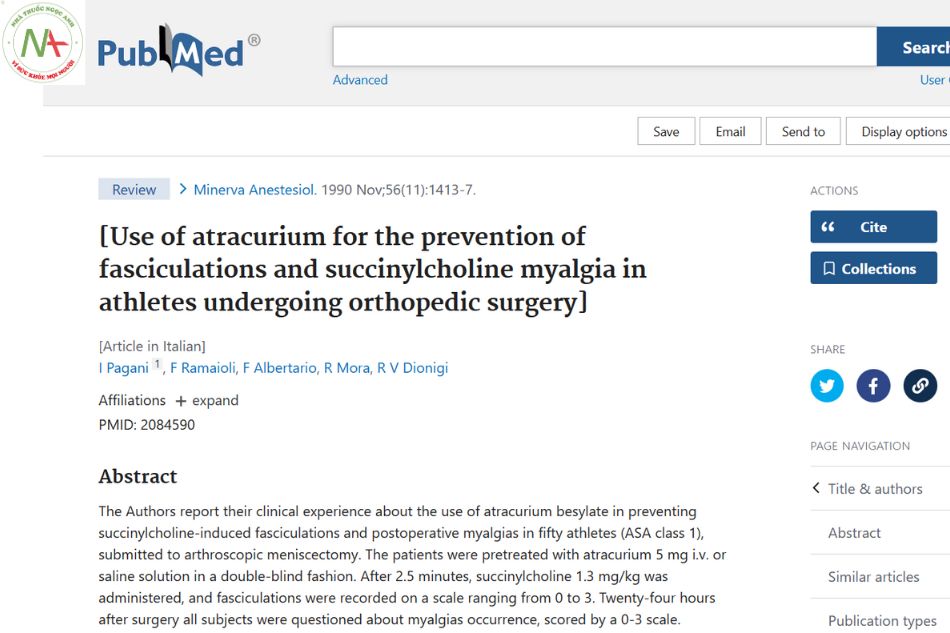 Use of atracurium for the prevention of fasciculations and succinylcholine myalgia in athletes undergoing orthopedic surgery