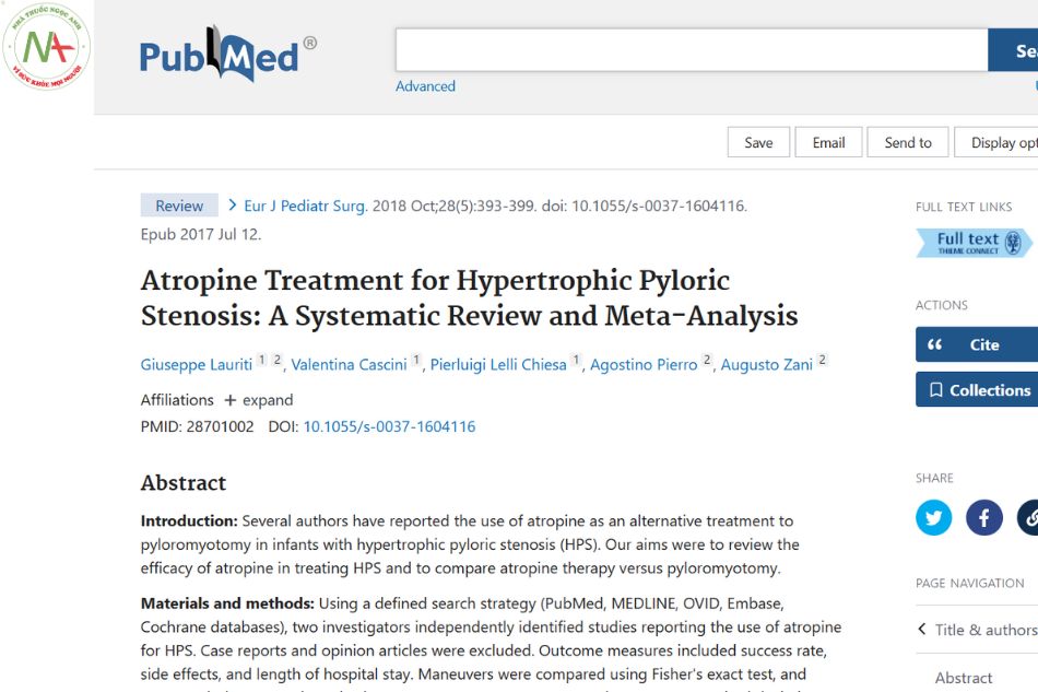 Atropine Treatment for Hypertrophic Pyloric Stenosis: A Systematic Review and Meta-Analysis