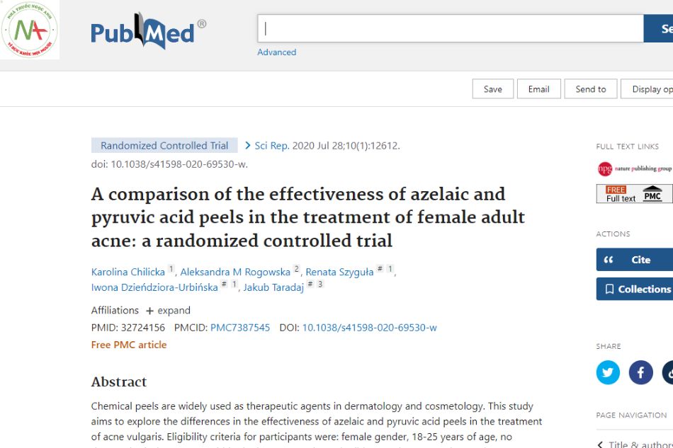 Comparison of the efficacy of azelaic acid and pyruvic acid peels in the treatment of acne in adult women: a randomized controlled trial.