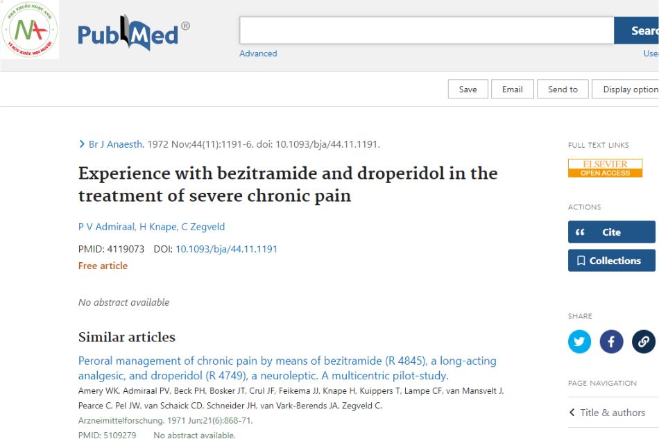 Experience with bezitramide and droperidol in the treatment of severe chronic pain