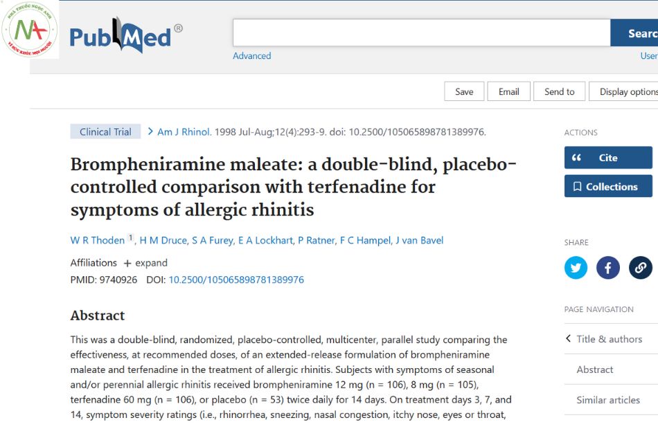 Brompheniramine maleate: a double-blind, placebo-controlled comparison with terfenadine for symptoms of allergic rhinitis