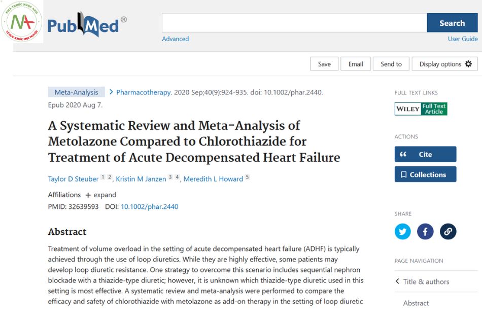 A Systematic Review and Meta-Analysis of Metolazone Compared to Chlorothiazide for Treatment of Acute Decompensated Heart Failure
