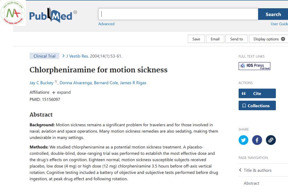 Chlorpheniramine for motion sickness