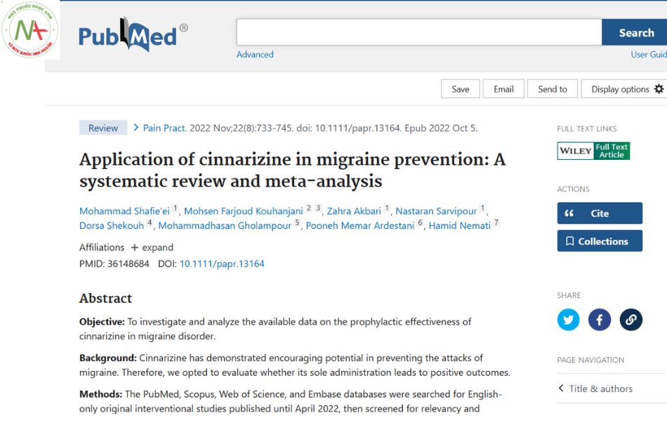 Application of cinnarizine in migraine prevention: A systematic review and meta-analysis