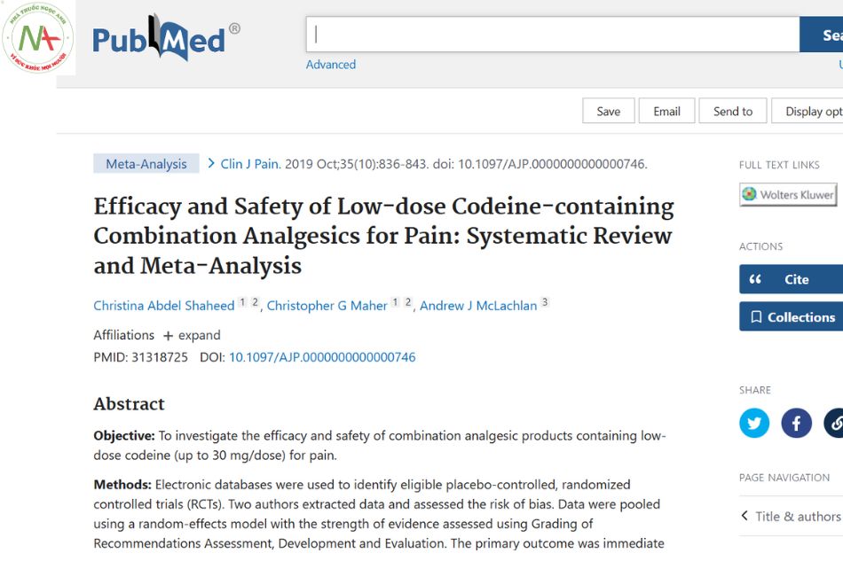 Efficacy and Safety of Low-dose Codeine-containing Combination Analgesics for Pain: Systematic Review and Meta-Analysis