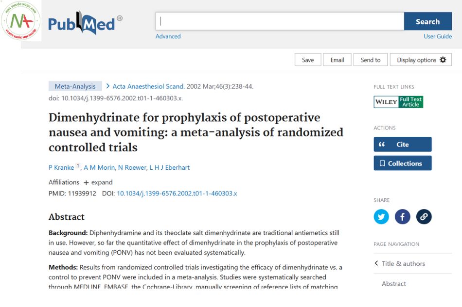 Dimenhydrinate for prophylaxis of postoperative nausea and vomiting: a meta-analysis of randomized controlled trials